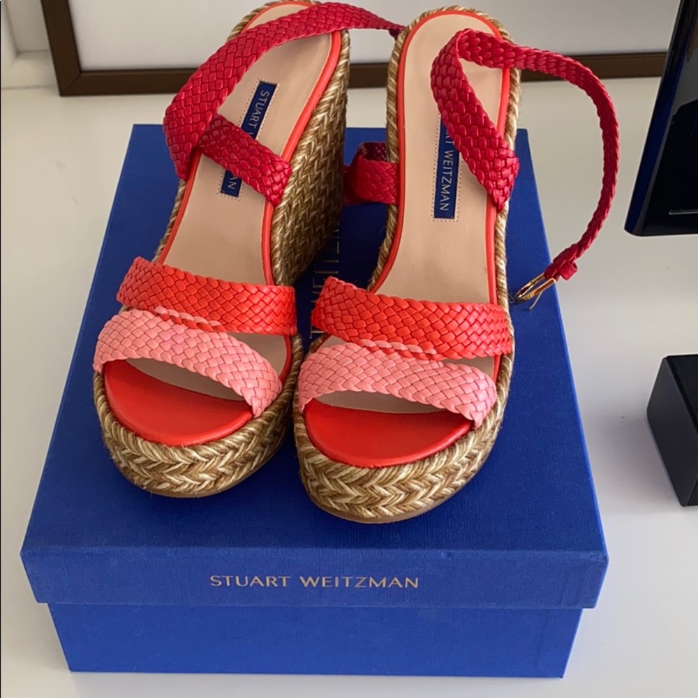 Stuart Weitzman Red and Pink Platform Sandals